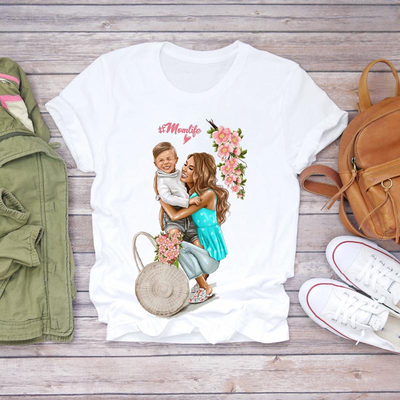 Women Cartoon Momlife Mom Mother Boy Girl Print Mother Lady T Shirts Top T Shirt