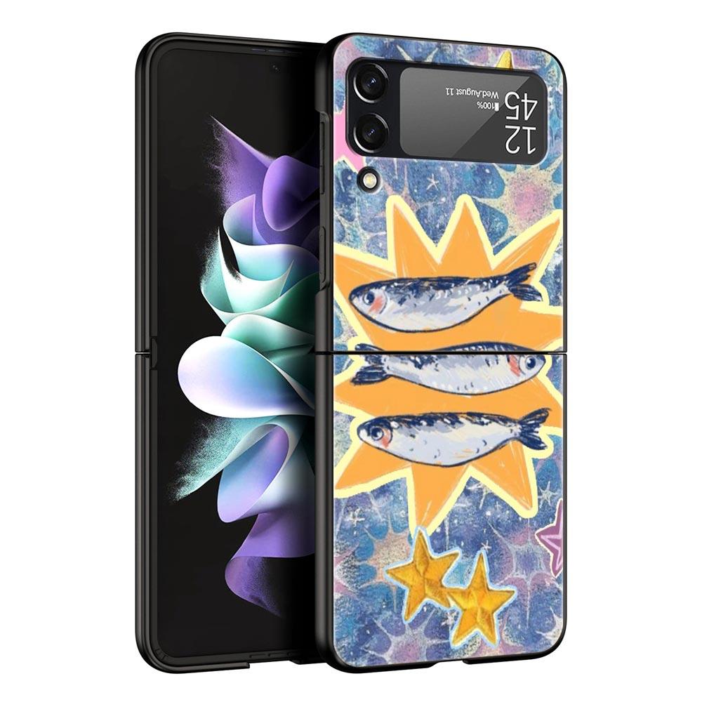 Blue Ocean Fish Hard PC Phone Case For Samsung Galaxy Z Flip 7 6 5 4 Black Cover For Galaxy Z Flip 3 Foldable Shell Fundas Capas
