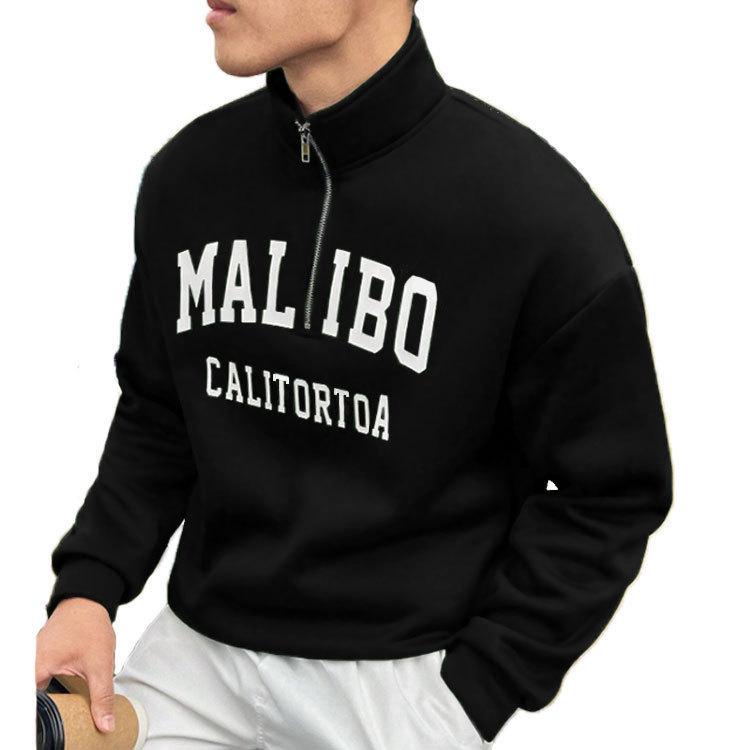 Men's Retro Stand-Up Collar Half-Zip Hoodie - Casual Loose Fit