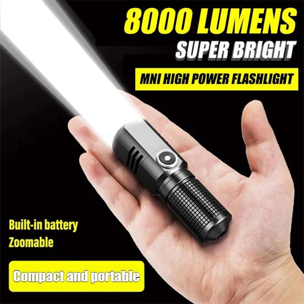 XHP50 Super Bright LED Flashlight USB Mini Torch Rechargeable Zoom Fishing Lantern Powerful 3 Lighting Mode for Hiking Camping