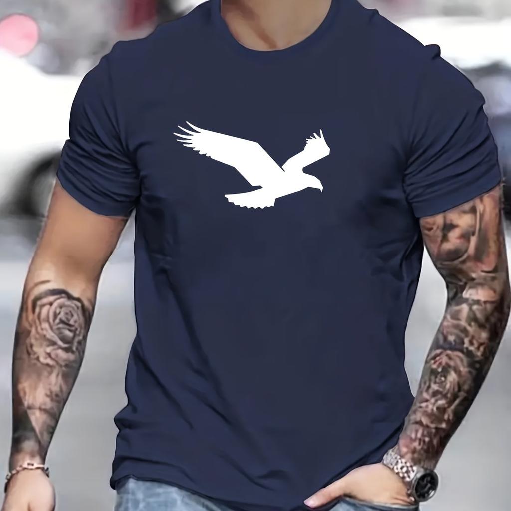 T-shirt casual e alla moda da uomo, estiva, larga, 100% cotone, con stampa di aquila, girocollo, maniche corte, top di alta qualità