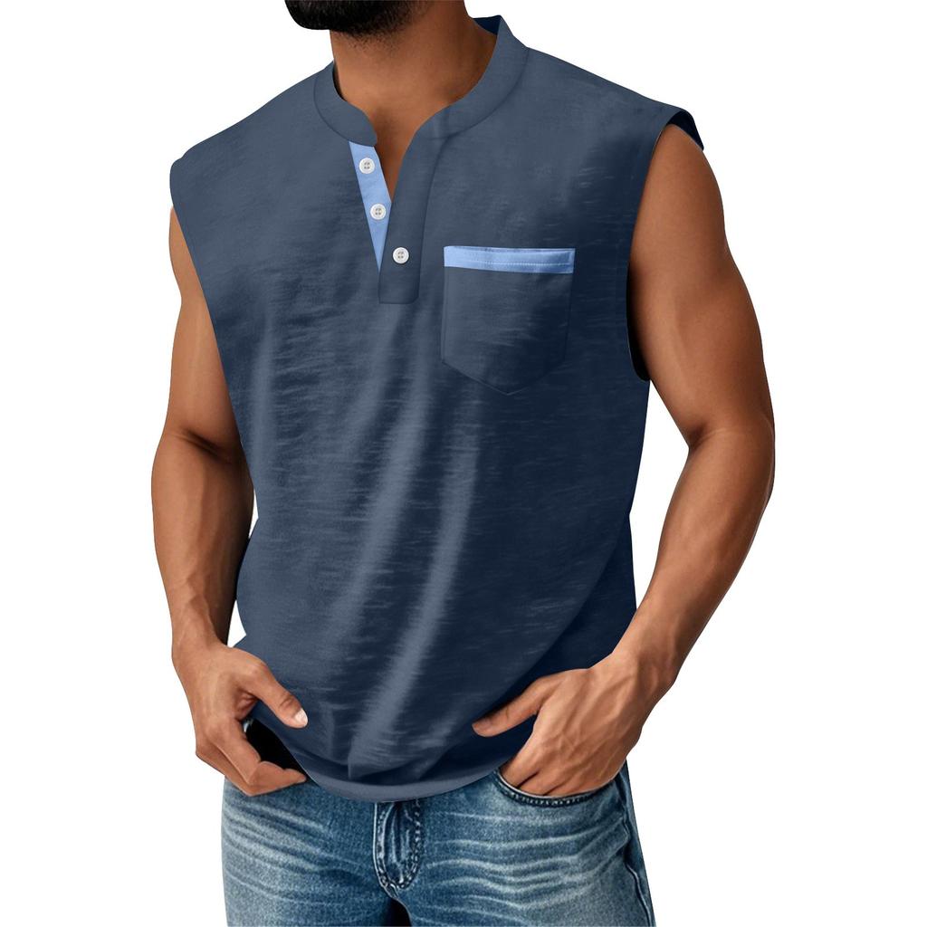 Herre Sommer Ensfarget Matchende Farge Lomme Sportsknapper Vest Herre Sport Fritidsvest