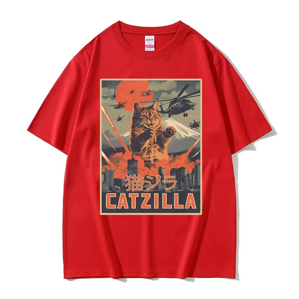Retro Japanese Catzilla Movie Poster Graphic Mens Tshirt Fashion Classic Tshirt Streetwear Unisex Summer Short Sleeve T Shirts