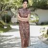 1011 New Chinese style national style spring and summer new cheongsam dress temperament satin dress cheap performance clothes