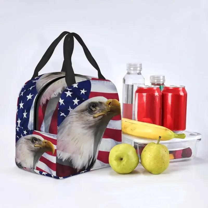 Freedom Patriotic Bald Eagle American Flag Thermal Insulated Lunch Bags USA Flag Portable Lunch Container for School Food Box