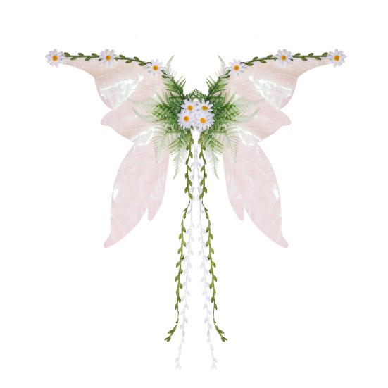 Butterfly Fairy Wings for Women Girls Woodland Elf Wings with Artificial Flowers Leaves And Vines Sparkling Angel Wings for Halloween Cosplay Costume