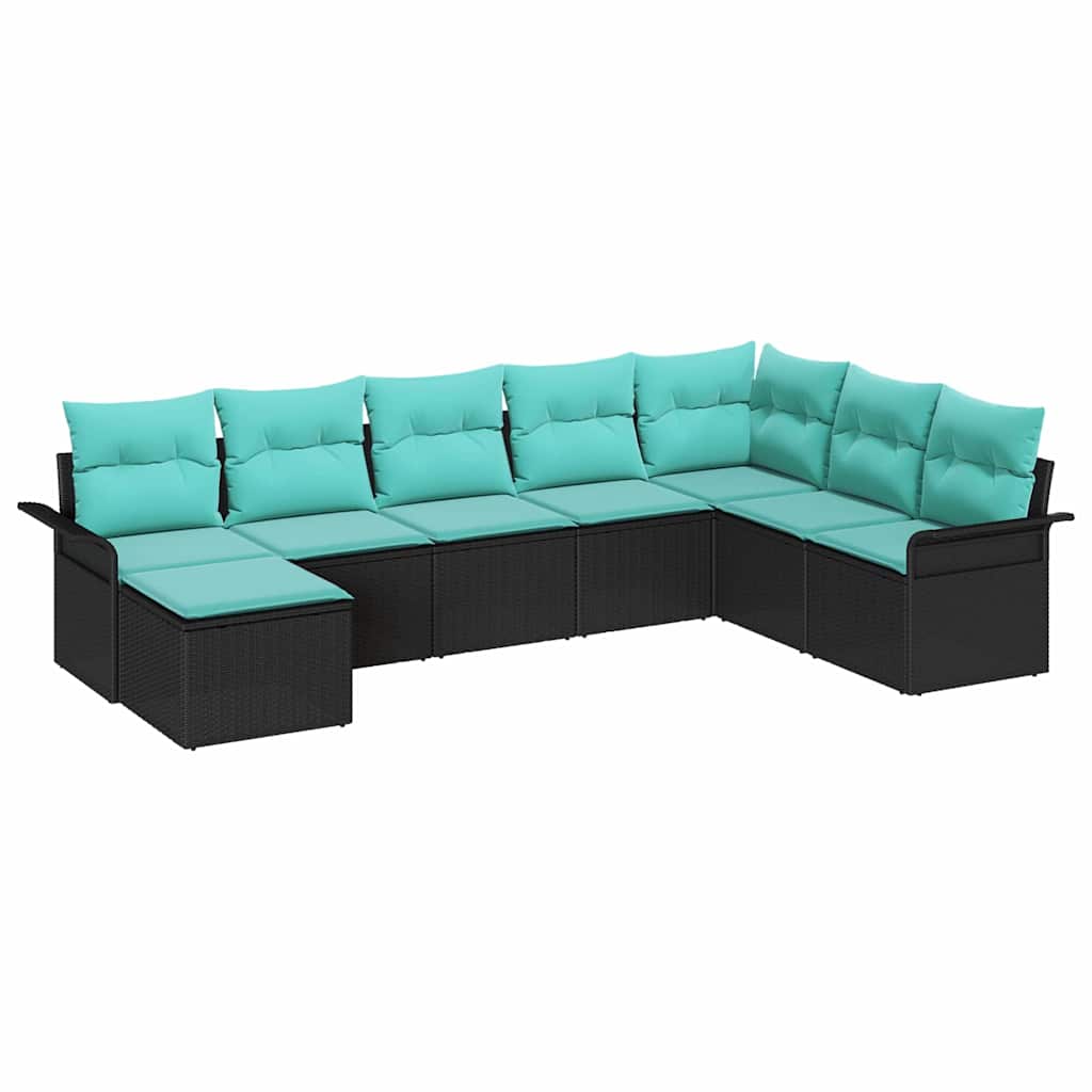 Garden Sofa Set with Cushions 8 pcs Black Poly Rattan