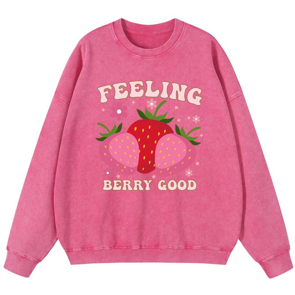 Feeling Good And Strawberry Womens Vintage Washed Cotton Sweatshirt Casual Loose Fashion Thin Style Hoodie