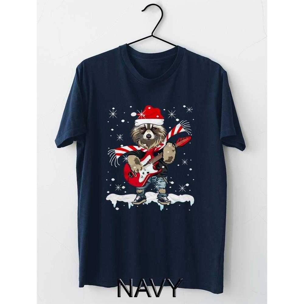 Music Lover Raccoon Christmas TShirt Raccoon Playing The Guitar Funny Christmas Tshirt Men Women Fashion Holiday Streetwear S