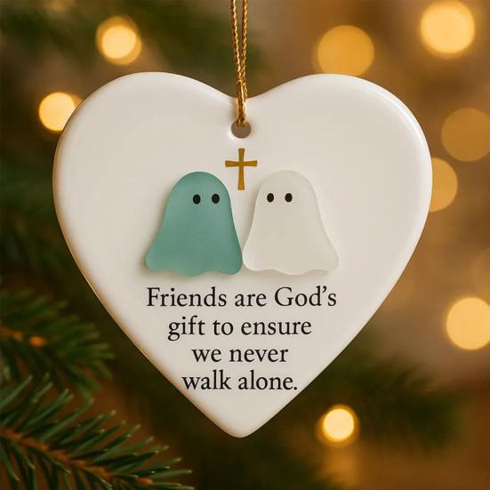Heart-Shaped Sea Glass Friendship Ornament Handmade Sea Glass Angel/Ghost Ornament for