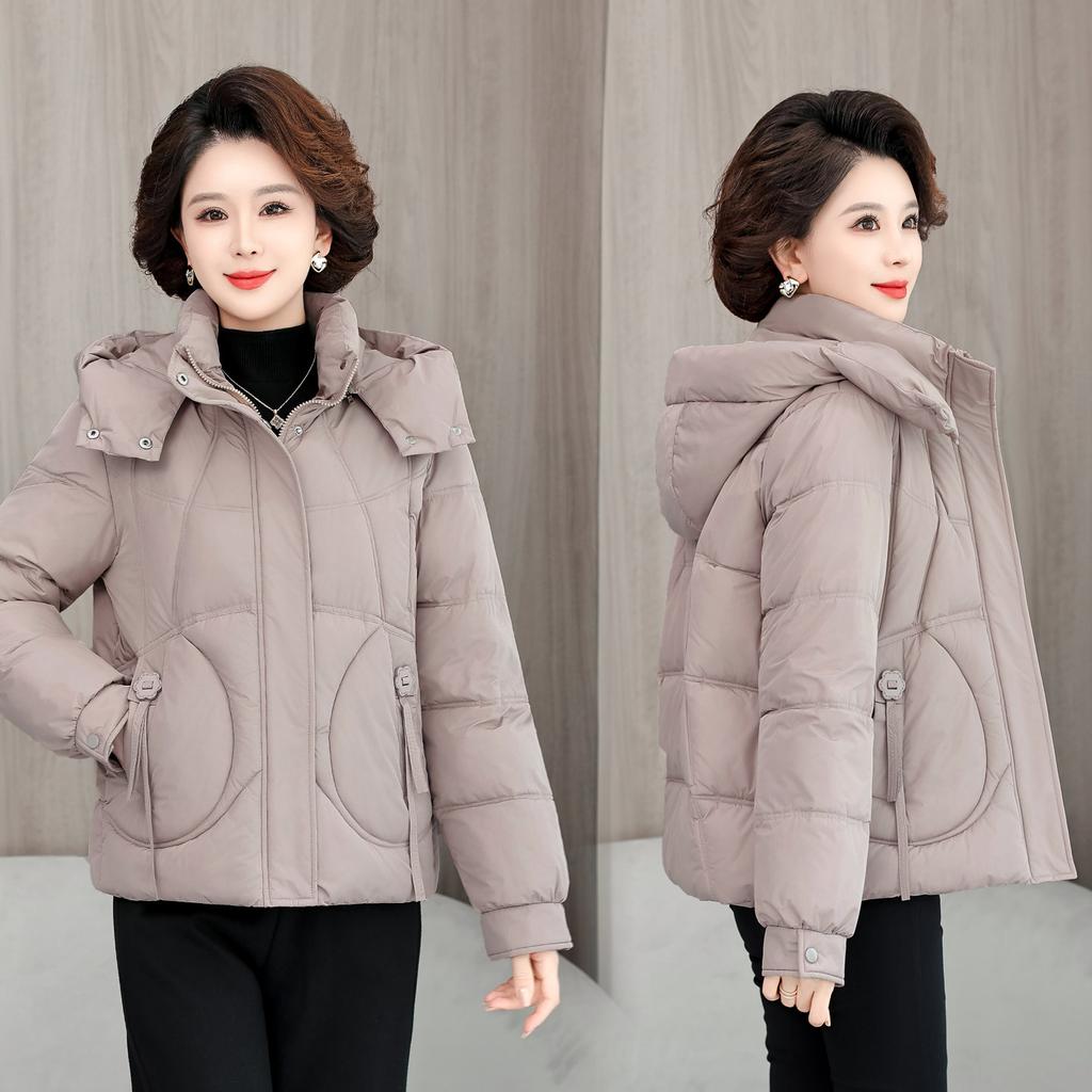 Women's Short Hooded Winter Middle-aged Loose Warm Cotton-padded Jacket with Detachable Hood