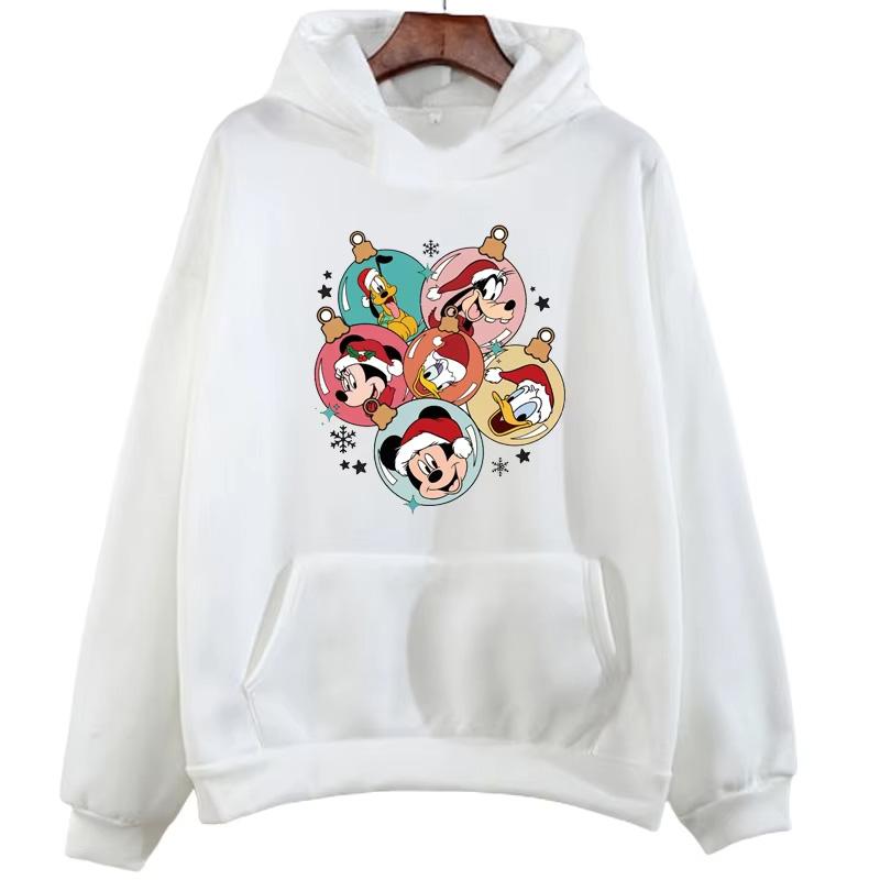 

Kawaii Pullover Harajuku Sweatshirt Hoodie Fashion Men and Women Casual Mickey Mouse Minnie Christmas Print Round Neck 3XL