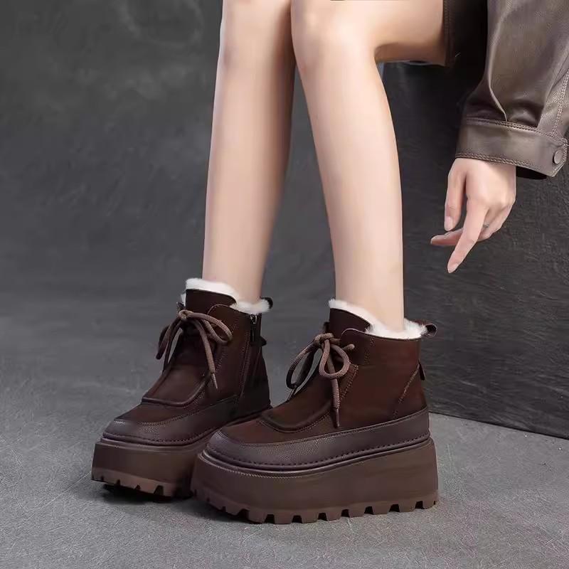 Fashion GKTINOO 6.5cm Genuine Leather Snow Boots Platform Warm Winter Ankle Boots Women Natural Wool Fur Booties Thick Sole Shoes