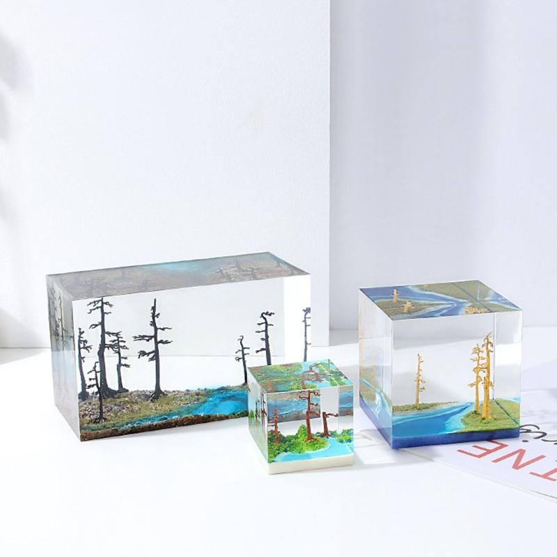 4/5/6/7/8/9cm Mini Mikrofält Landskap Träd Harts Trädmodell 3D Stereoskopiskt Träd Bordsdekoration Hem DIY Verktyg