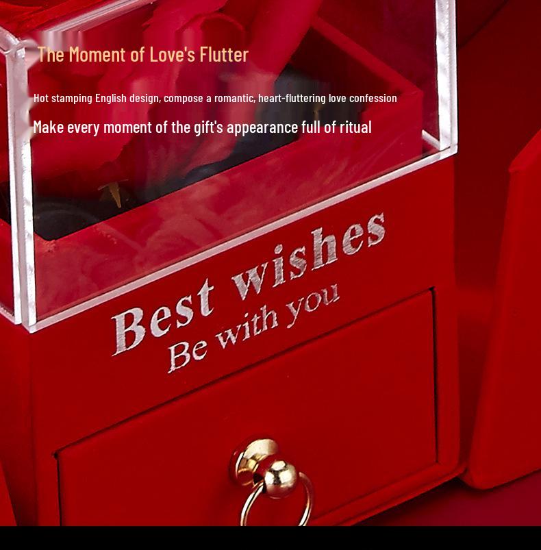 Caja de Regalo de Collar y Anillo Acrílicos Corazón Rosa de Apple – Regalo de San Valentín para Amigos