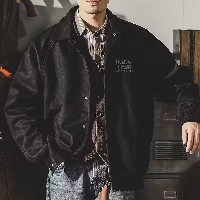 

2025 American retro lapel baseball jersey men s loose spring and autumn trend brand casual men s jacket M