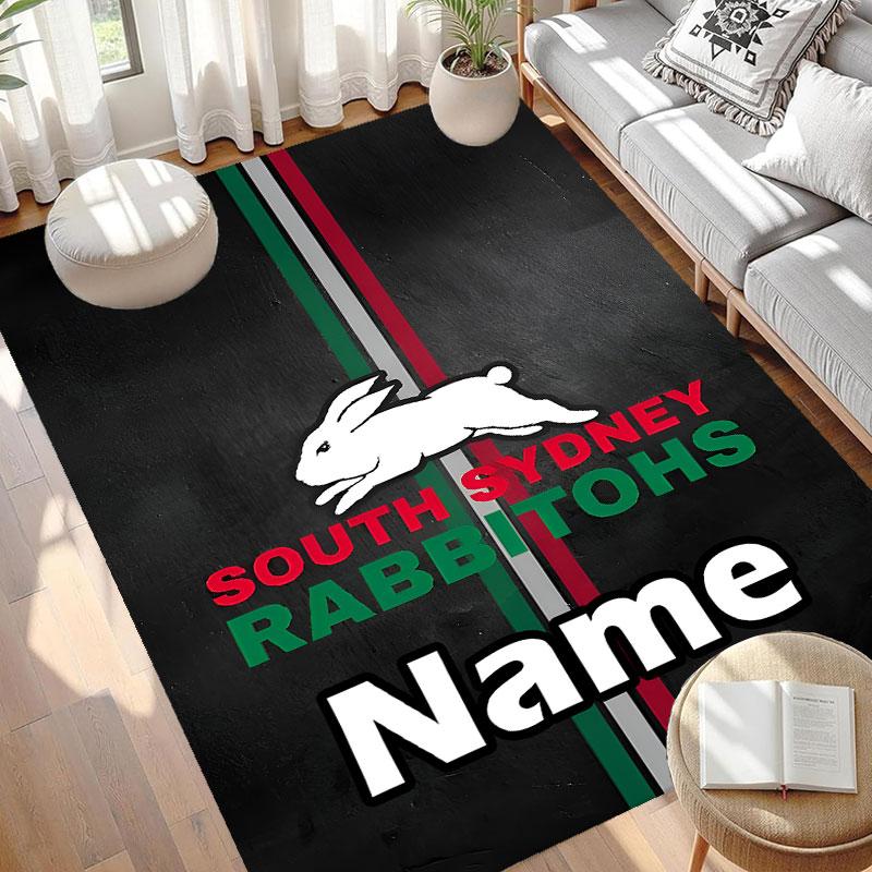 Custom Name Personalized South Sydney Rabbitohs Print Carpet, Versatile Home Decor Rug, for Playroom, Apartment, Balcony, Entryway, Hallway Gift