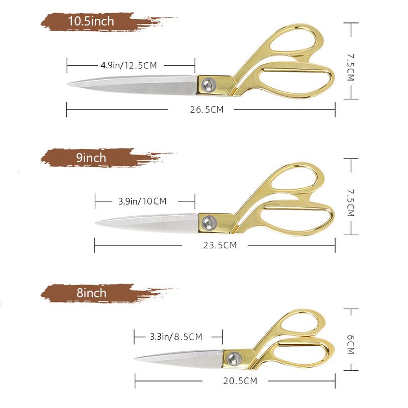 Tesoura de alfaiate dourada 8/9,5/10,5 pol. Tesoura profissional de costura em aço manganês Tesoura prateada