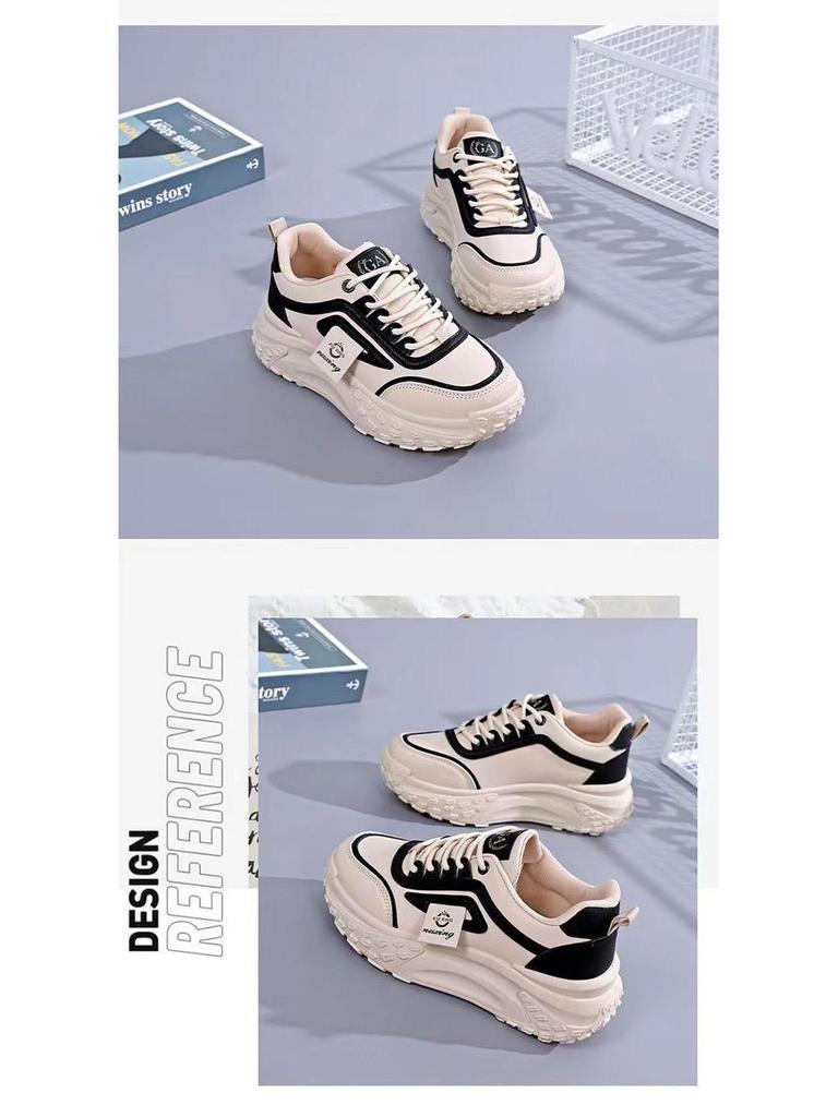 Жіночі кросівки в корейському стилі на осінь 2023: Шкіра, Товста підошва, Збільшення зросту, Повсякденні кросівки для бігу