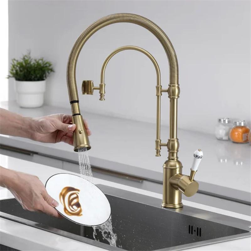 Brushed Gold Pull Out Kitchen Faucet Gold Kitchen Sink Mixer Tap Total Brass Kitchen Faucet Vanity Water Tap Faucet Sink Faucet