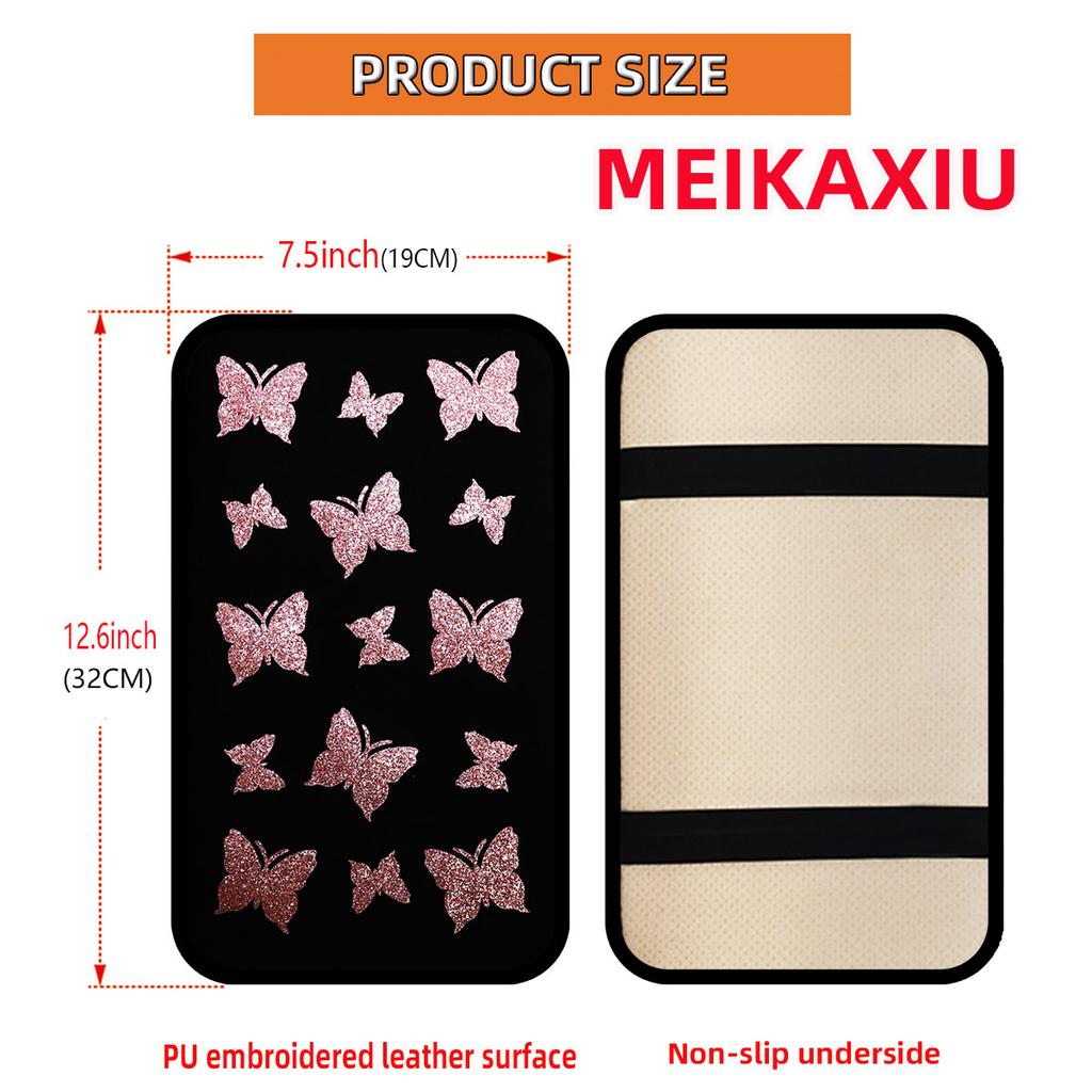 1 Beautiful Butterfly Glitter Blingbling Fabric Waterproof Car Armrest Pad 12.6 "X7.5" Car Accessories for Women