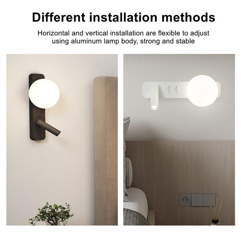 LED Wall Light With Switch Adjustable Spotlight Glass Wall Sconce Lamp For Bedroom Bedside Light Fixture Wall Decor White