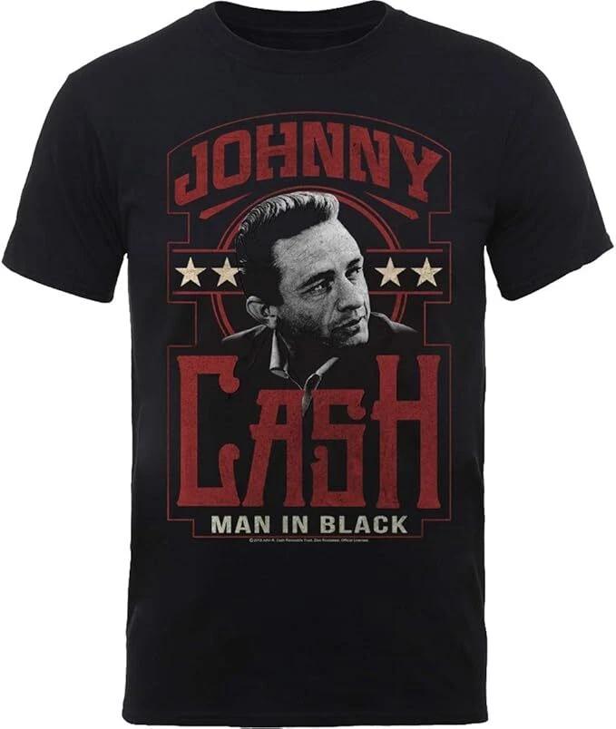 Officially licensed Johnny Cash Man In Black Mens Black 100% Cotton T-shirt Mens Tees Top Johnny Cash Tee M