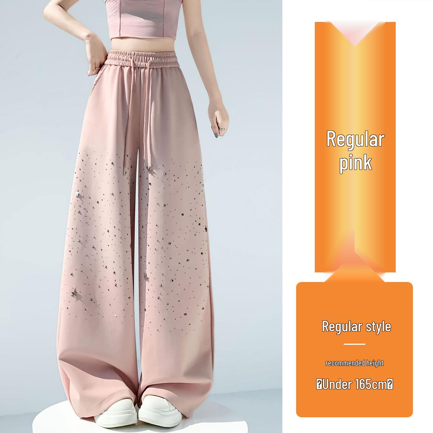 

Женские блестящие спортивные штаны со стразами и высокой талией - Мода Весна/Лето 2026, Прямой крой, Свободный крой, Дизайн с широкими штанинами L