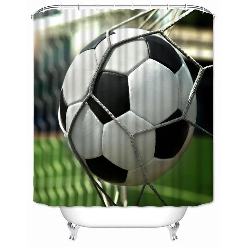 Soccer Shower Curtain Football Sports Theme Waterproof Bathroom Polyester Fabric Bathtub Curtain with Hooks for Home Decoration