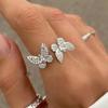 Huitan Sweet Double Butterfly Opening Rings Female Brilliant Delicate Cubic Zircon Accessories Delicate Elegant Wedding