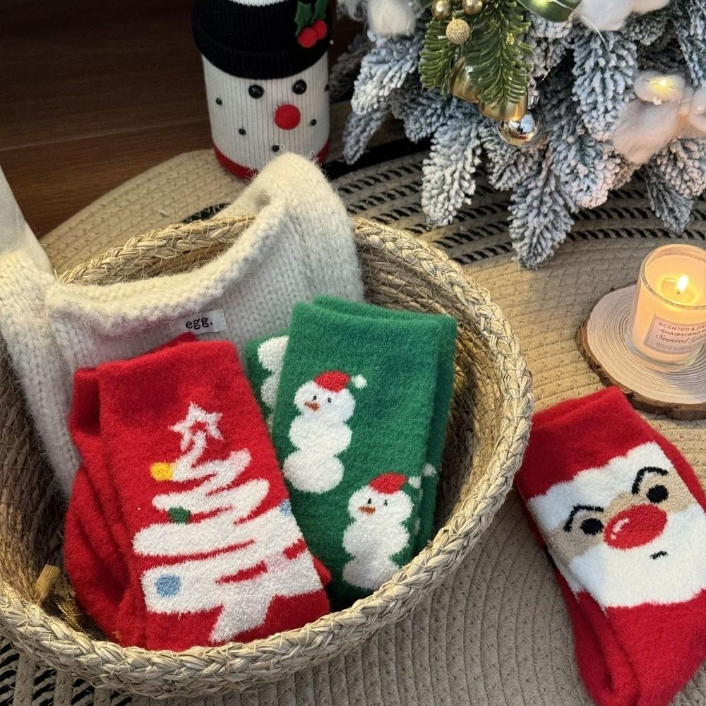 Christmas Tree Christmas Thick Thermal Socks X-mas Elk Santa Claus Thickened Floor Socks Mid-calf Sleeping Slipper Socks Winter