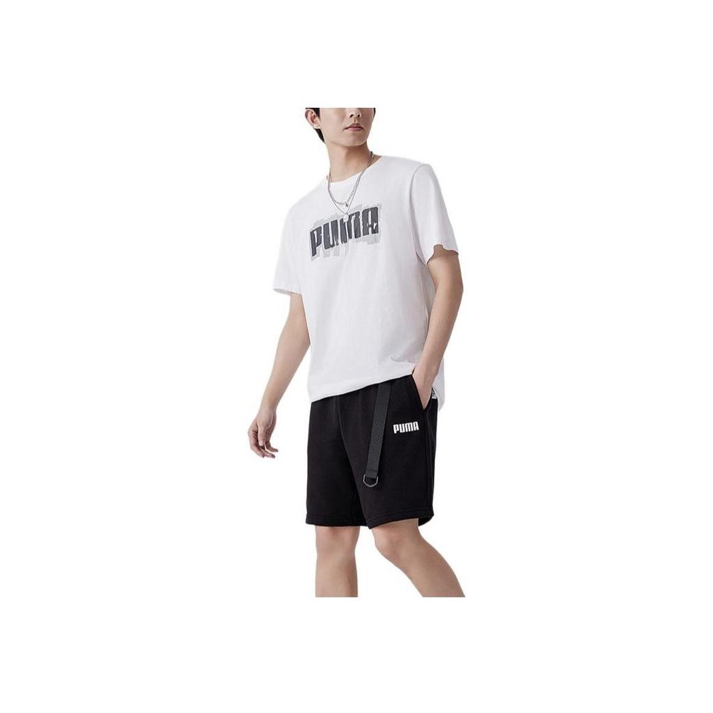 Puma Casual Logo Graphic Print Short Sleeve T-Shirt Men Tops White 676696-02