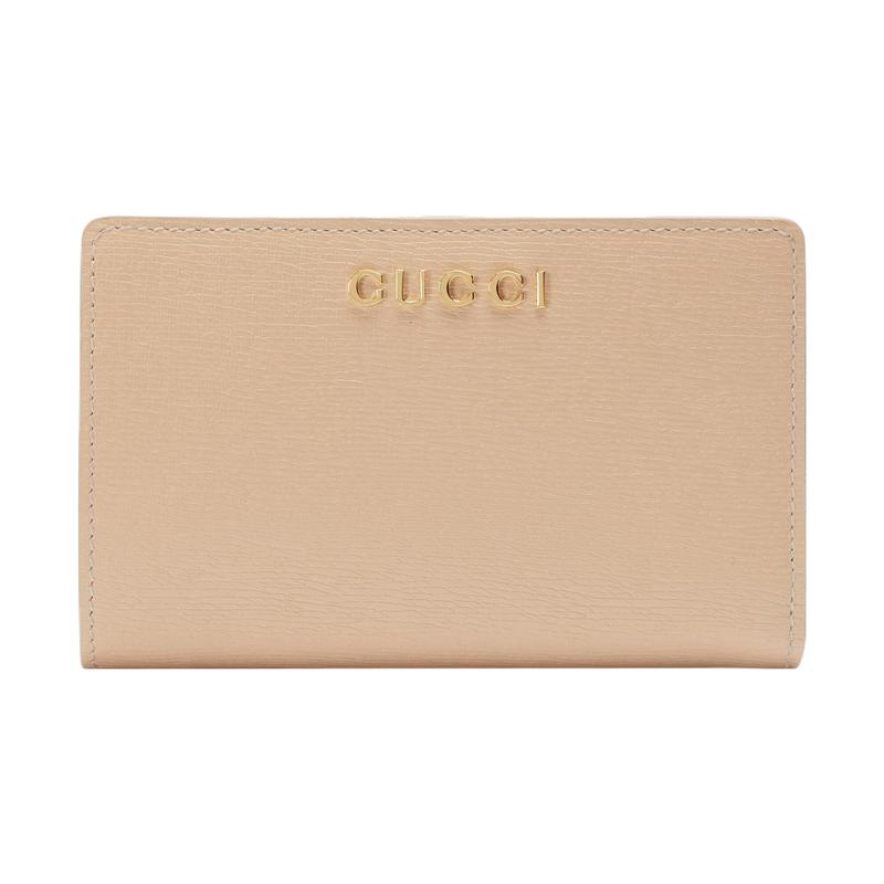 Gucci Gold Hardware Accessories Handwritten Logo Details Leather Wallet Regular Women's Light Beige