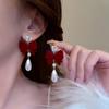 Fashion Earrings, Velvet Bow, Water Droplet Pearl Earrings