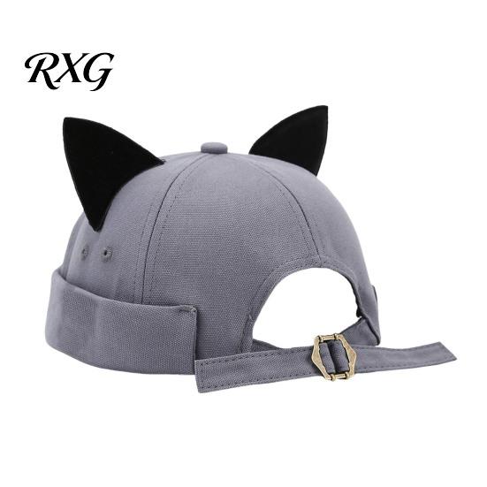 Leichter Modehut für Damen, Kappenhut ohne Schirm mit Katzenohren, Niedrige Schiebermütze, Verstellbare Skullcap, Stilvolle Unisex-Kappe für den täglichen Gebrauch, Schiffermütze
