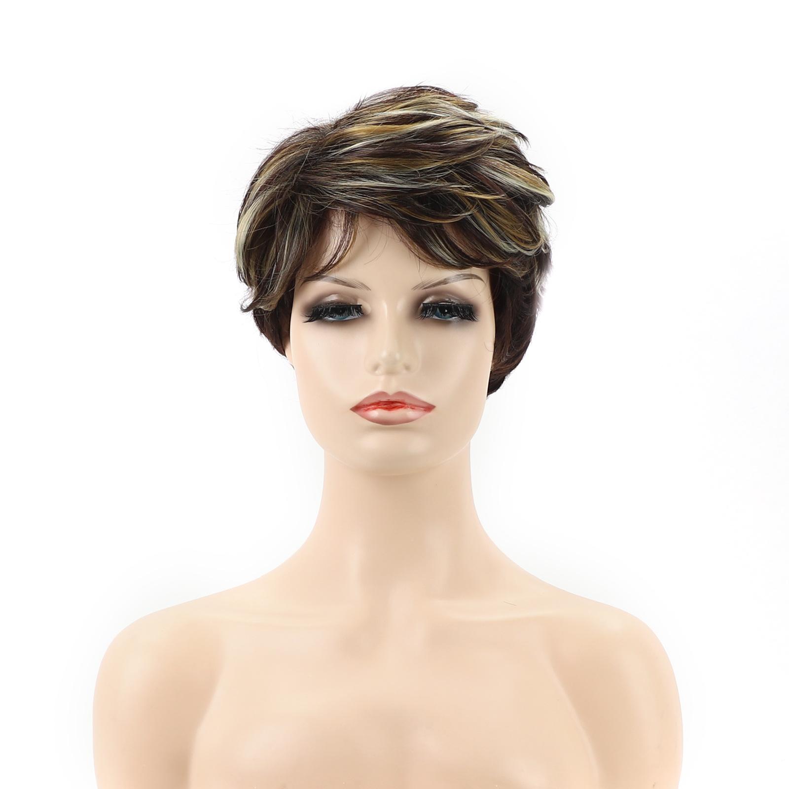 

Синтетические волосы, короткие, смешанные, светлые, коричневые, парик, естественная волнистая челка, женский пушистый парик, термостойкое волокно, для повседневного использования, для вечеринок, косплея золотисто-коричневый