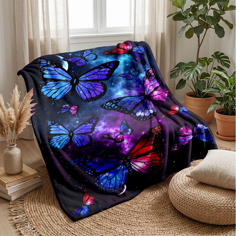 Butterfly Flower Art Collage blanket Personalized Name Flannel Blanket Soft Cozy Plush Throw for Sofa Bed Lightweight Home Decor