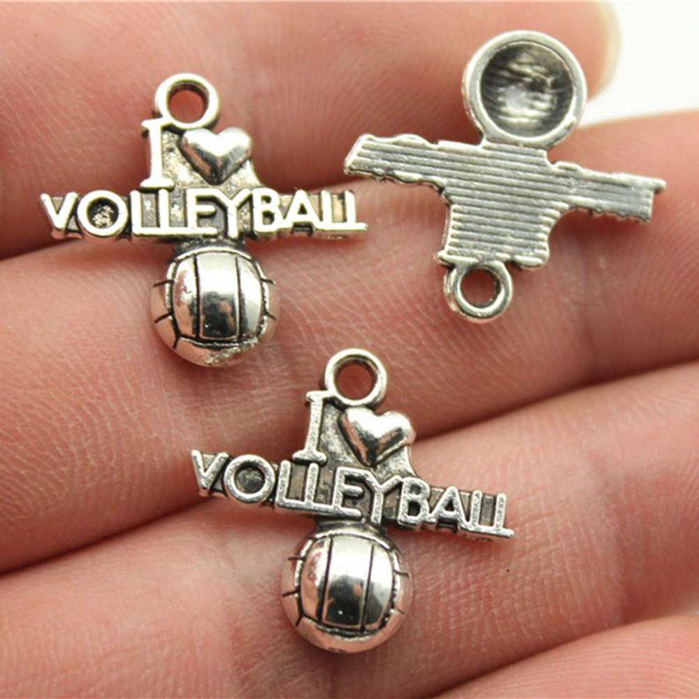 20pcs Charms I Love Sports Antique Silver Color Sport Charm Golf Basketball Baseball Football Volleyball Softball Gym Cheer