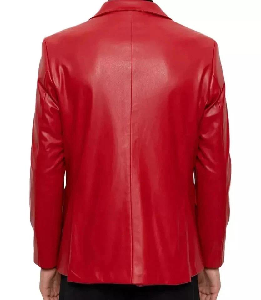 Lambskin Formal Stylish Fashion Soft Men Blazer Red Handmade Genuine Leather