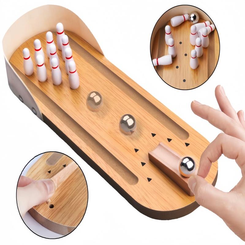 Small High-End Safe Wooden Children'S Educational Innovation Toys Mini Bowling Set Tabletop Game Wooden Parent-Child Fun Toys
