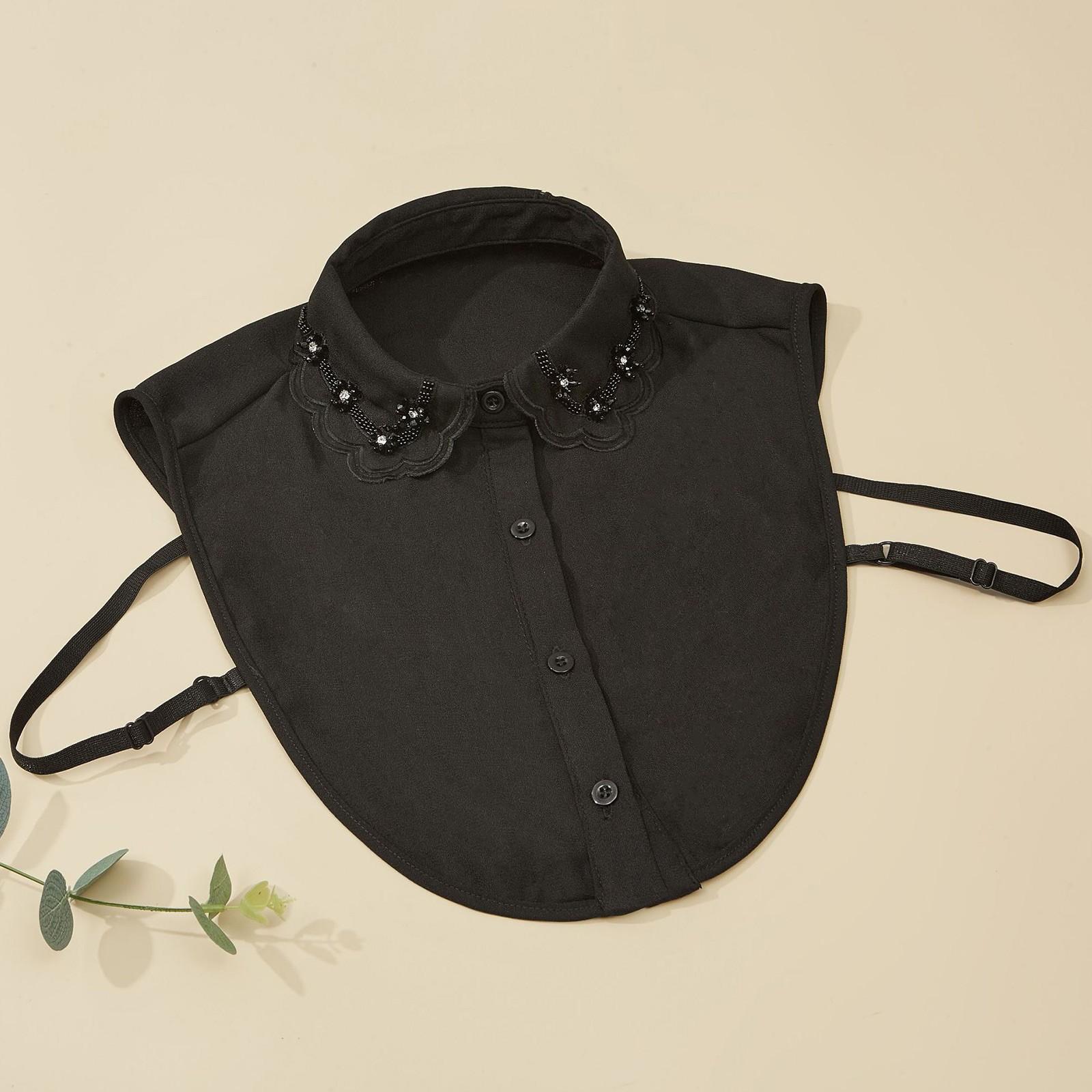 

Женская шифоновая блузка с искусственным воротником и стразами, размер M One Size чёрный