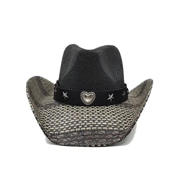 Western cowboy straw hat with large brim, hard straw hat, cowboy outdoor summer sun protection jazz hat sombrero vaquero hombre