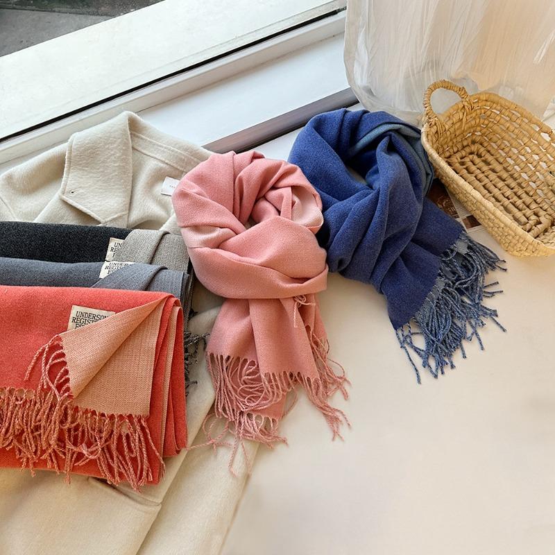 Solid Color Imitation Cashmere Scarf Women's Winter Thickened Double-sided Warm Scarf Cold-proof Outer Long Shawl