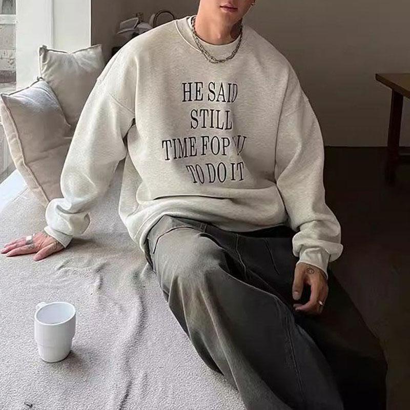 

Men s Black Crew Neck Graphic Sweatshirt HARD ST THE FOPE TO DO IT Casual Pullover L білий