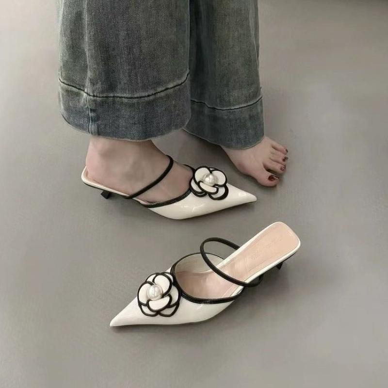 Fashion 2025Hot sale Summer Women Slippers High Heel British Style Pointed  Banquet and Professional Wear  Casual Sandals