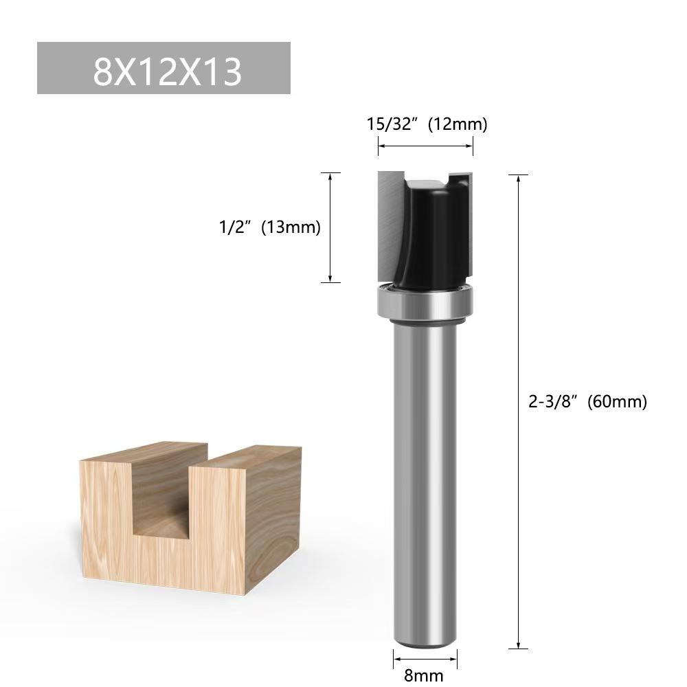 

8mm Shank Bearing-Guided Straight Router Bit - Double Flute Flush Trim & Slotting Cutter for Woodworking 8x12x13