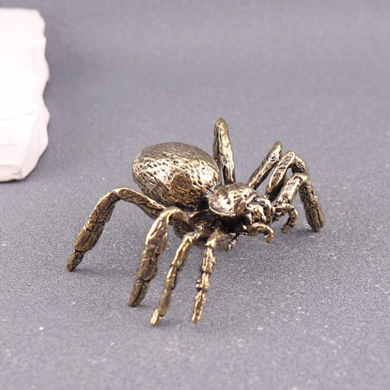 Creative Brass Spider Figurine Miniature Copper Insect Desktop Decor Vintage Tea Pet Craft Collection
