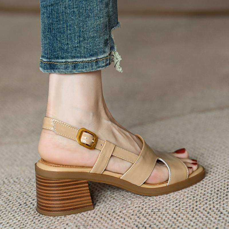 Open-toed Sandals Women's Summer 2025 New French Retro Thick Heel Non-slip Hollow Soft High Heels Women's Sandals