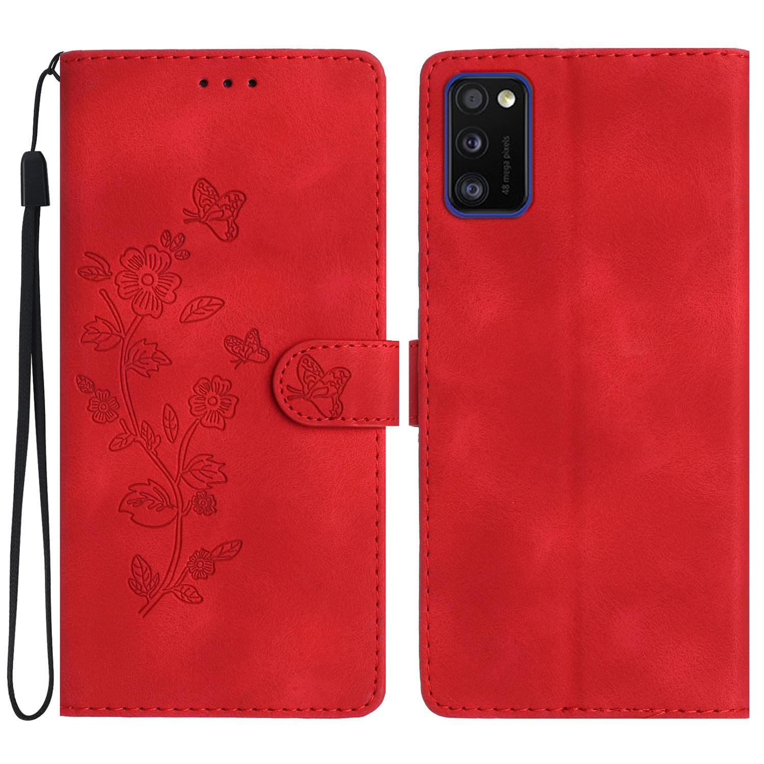 

Для Samsung Galaxy A41 (Глобальная версия) Чехол-подставка для телефона с цветочным тиснением, обложка-кошелек из ПУ кожи Red