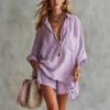 Women's Solid Color Loose Shirt and Shorts Set